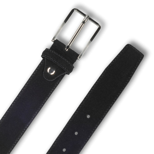 Ledergürtel schwarz, Velour, Schließe silber