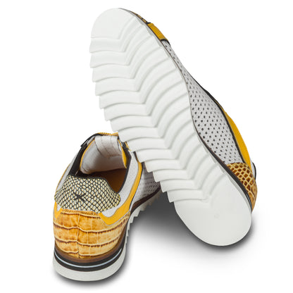 LORENZI Sneaker Herren weiß/gelb - Reptilprägung & Perforierung, Kalbsleder, handgefertigt | Gr. 41/42 SALE %