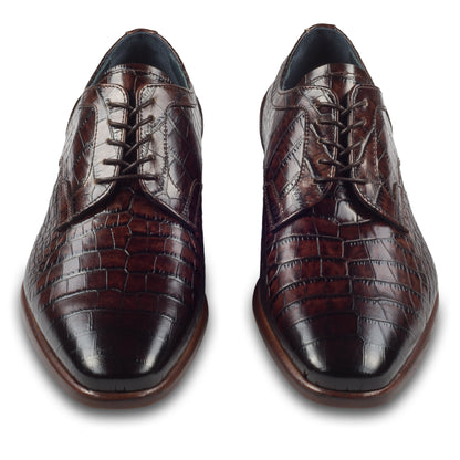 LORENZI Derby Schnürer braun - Kalbsleder in Kroko-Optik, durchgenäht - extravagant