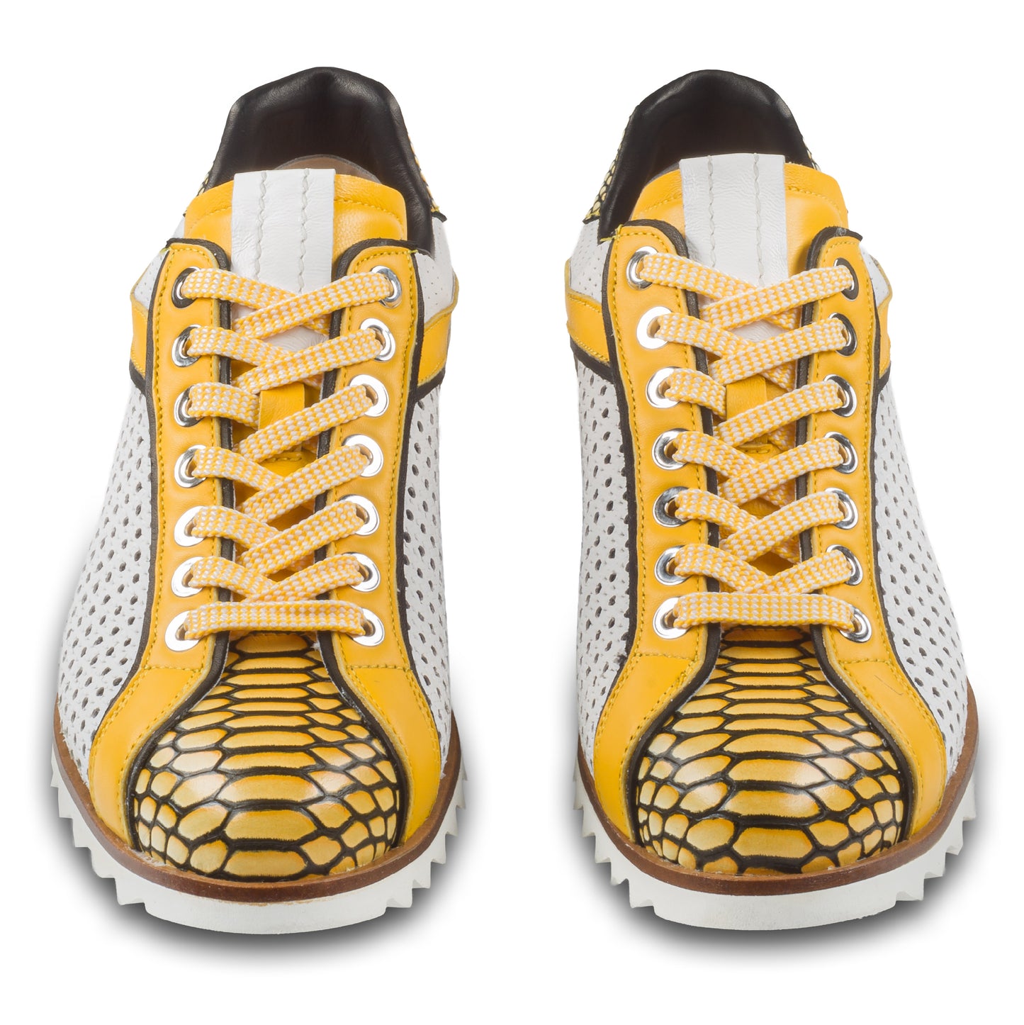 LORENZI Sneaker Herren weiß/gelb - Reptilprägung & Perforierung, Kalbsleder, handgefertigt | Gr. 41/42 SALE %