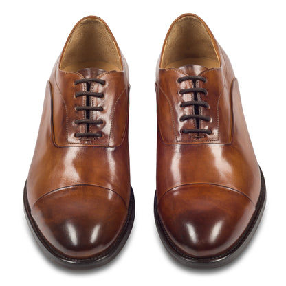 BRECOS Anzugschuhe | Captoe Oxford Schnürer cognac braun, Kalbsleder. Ansicht paarweise