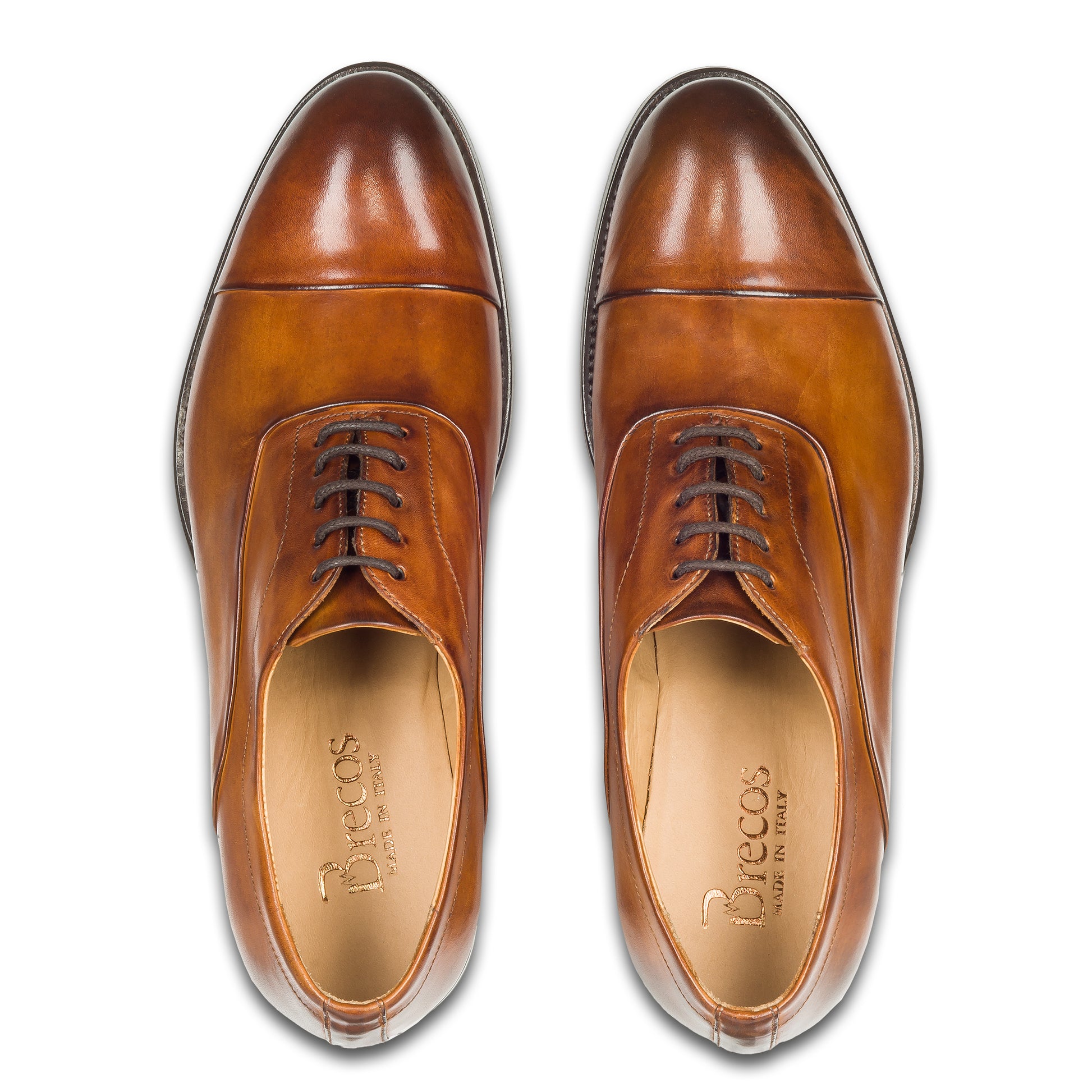 BRECOS Anzugschuhe | Captoe Oxford Schnürer cognac braun, Kalbsleder. Ansicht paarweise Draufsicht