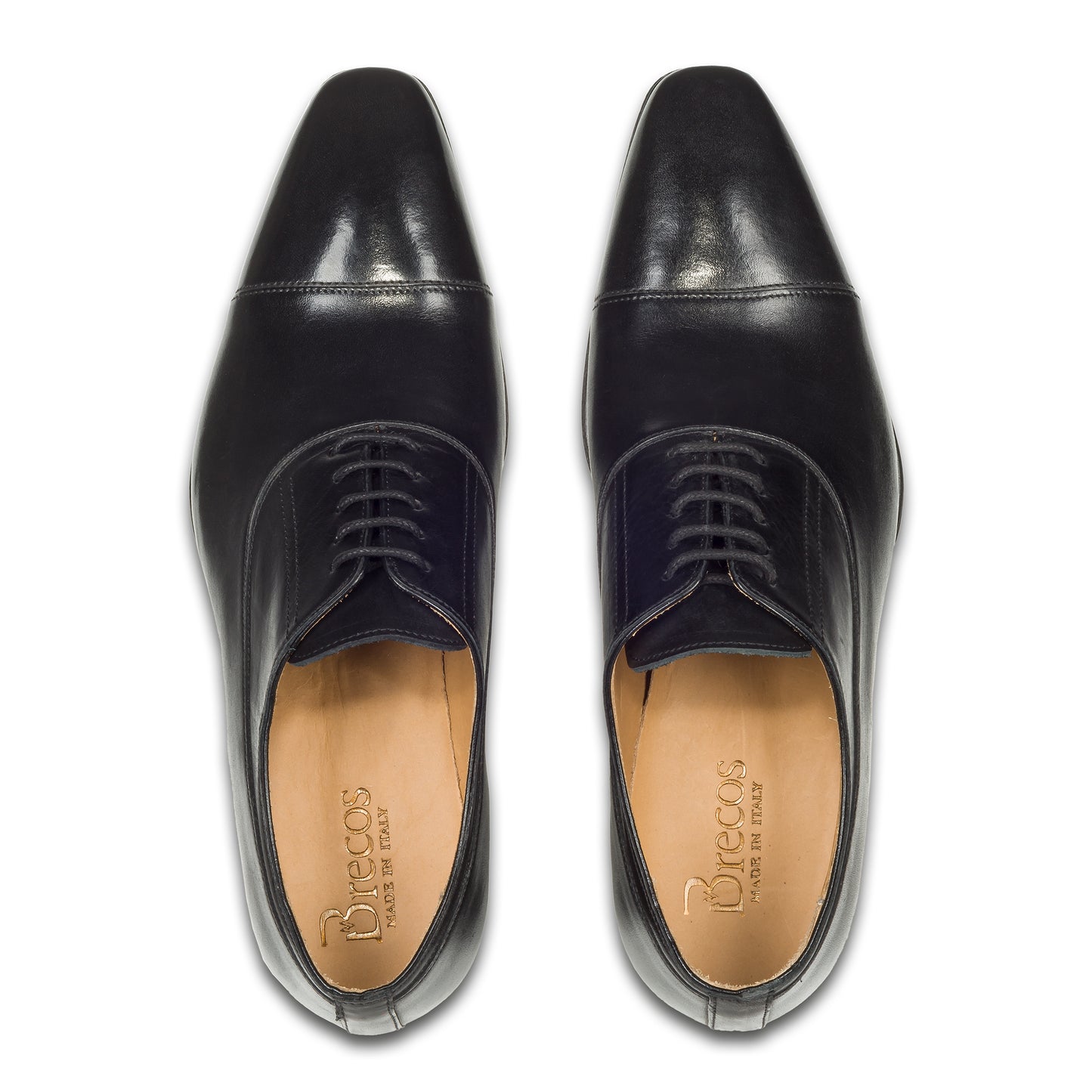 BRECOS Anzugschuhe | Captoe Oxford schwarz, Kalbsleder Schnürer. Ansicht paarweise Draufsicht