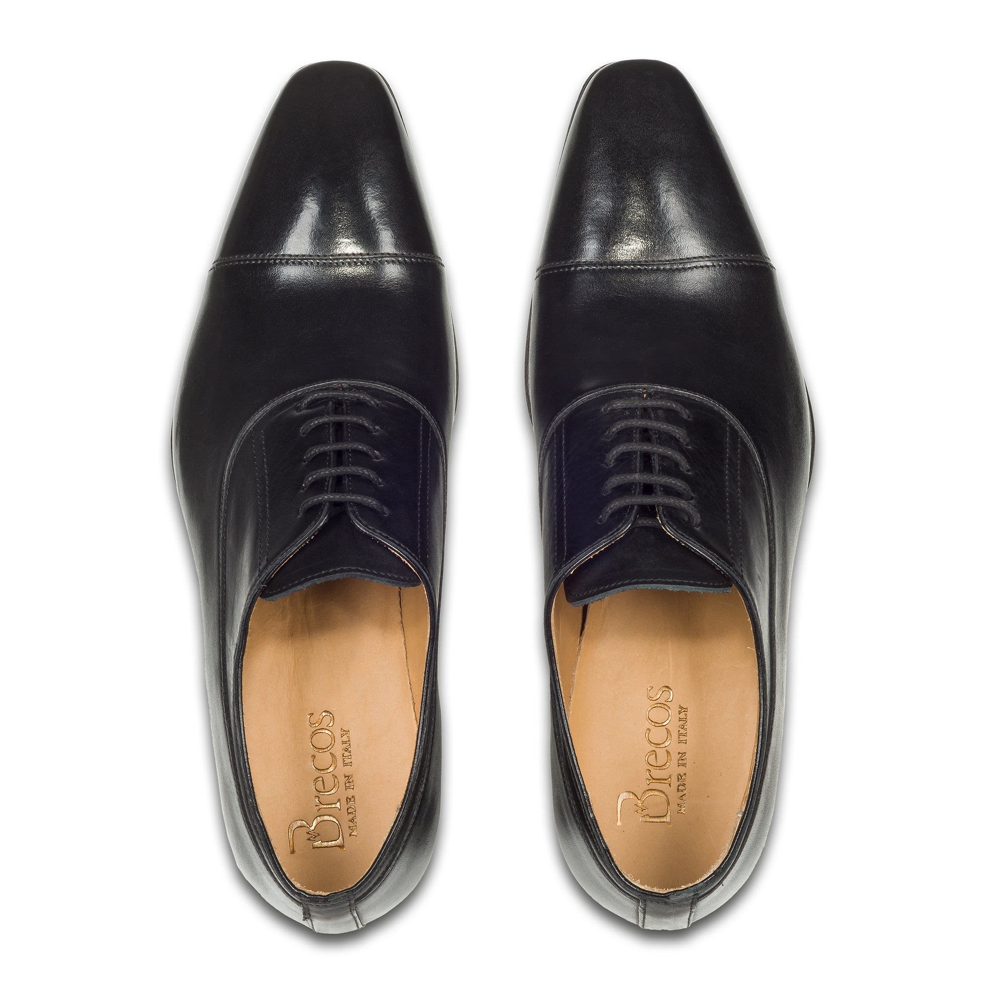 BRECOS Anzugschuhe | Captoe Oxford schwarz, Kalbsleder Schnürer. Ansicht paarweise Draufsicht