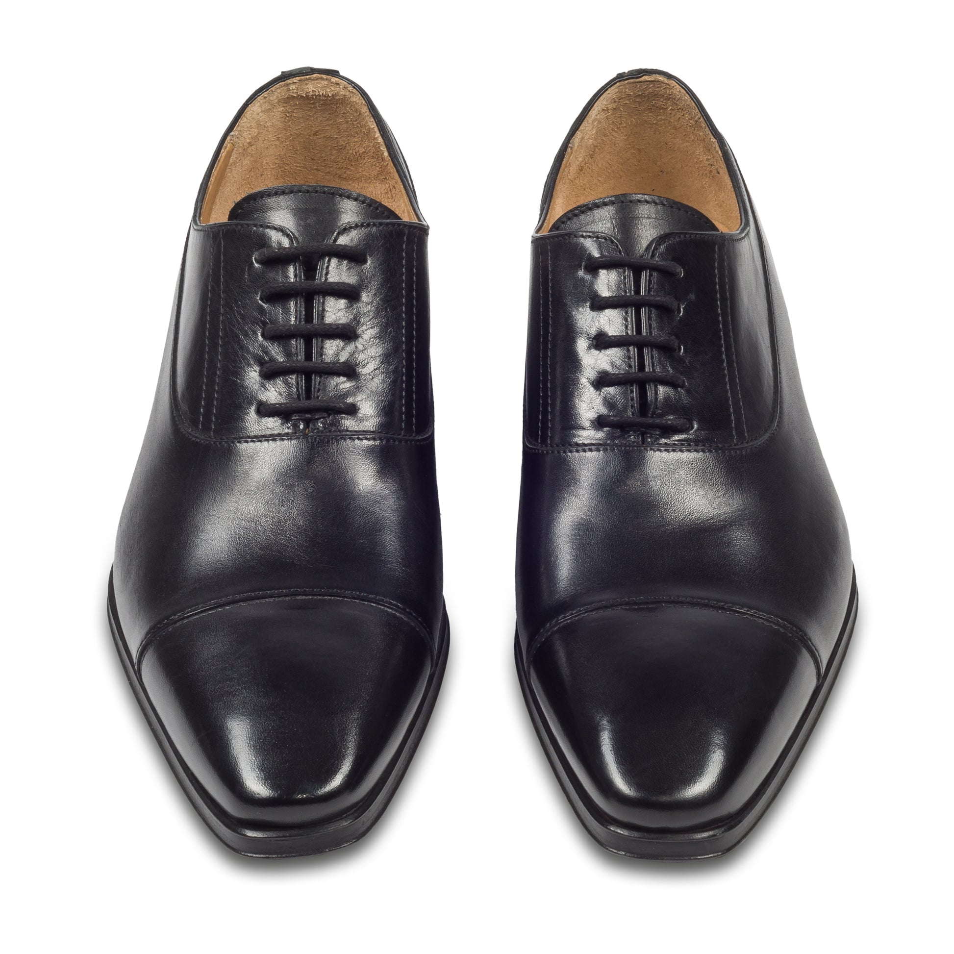 BRECOS Anzugschuhe | Captoe Oxford schwarz, Kalbsleder Schnürer. Ansicht paarweise Draufsicht