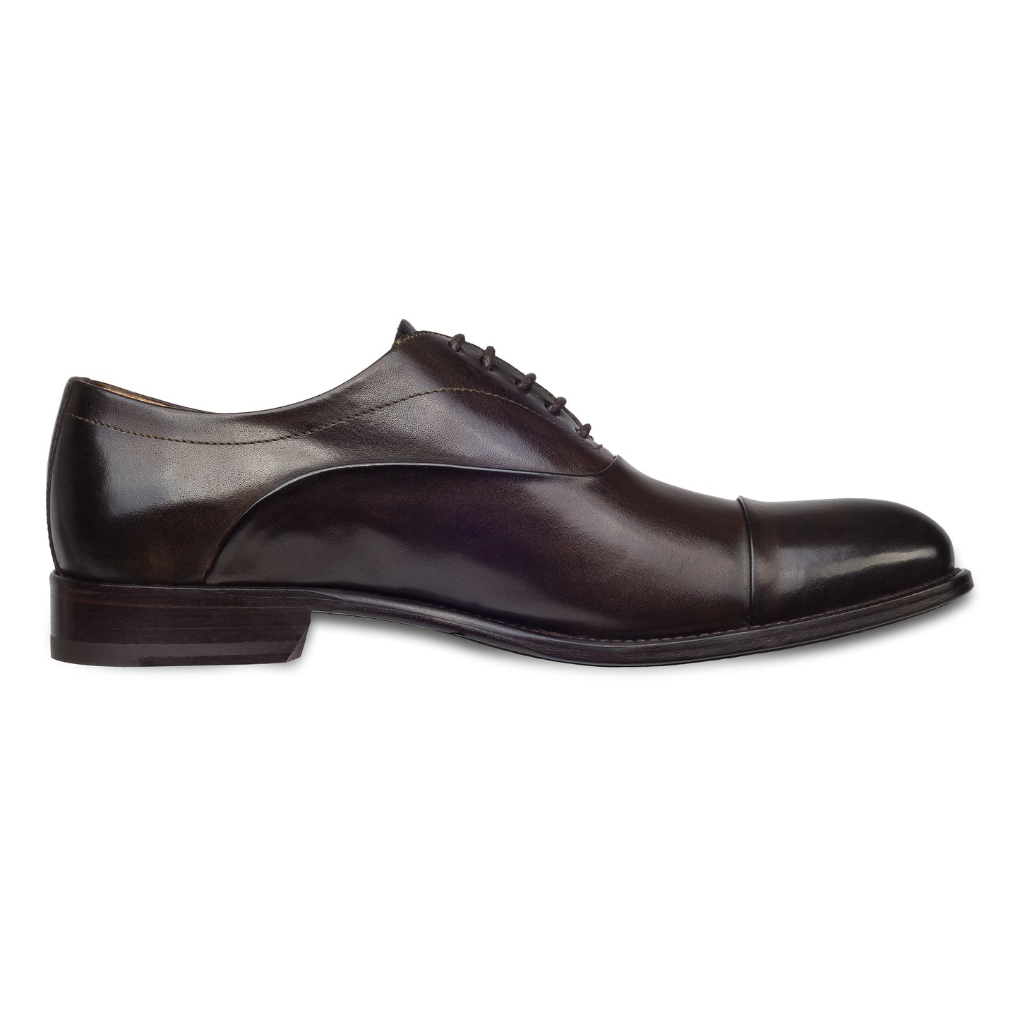 BRECOS Anzugschuhe | Captoe Oxford dunkelbraun, Kalbsleder Schnürer. Ansicht Innenseite linker Schuh