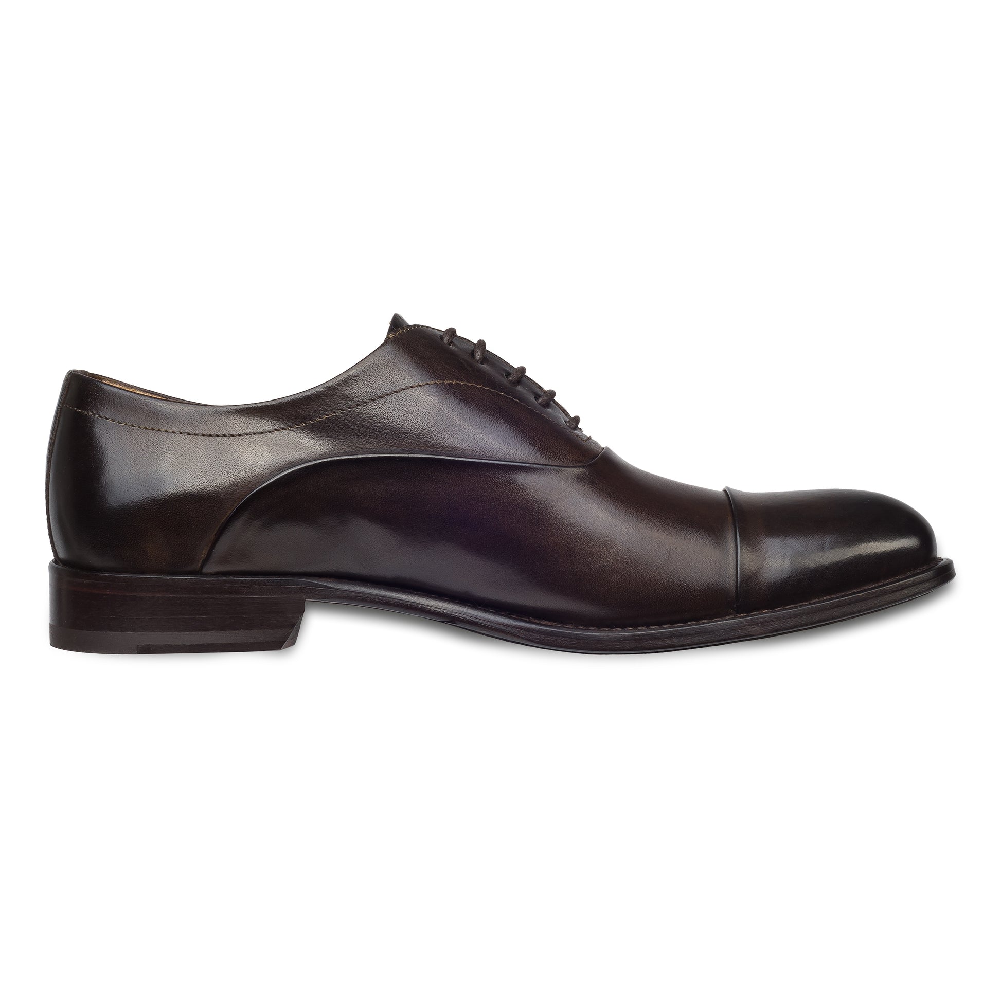 BRECOS Anzugschuhe | Captoe Oxford dunkelbraun, Kalbsleder Schnürer. Ansicht Innenseite linker Schuh
