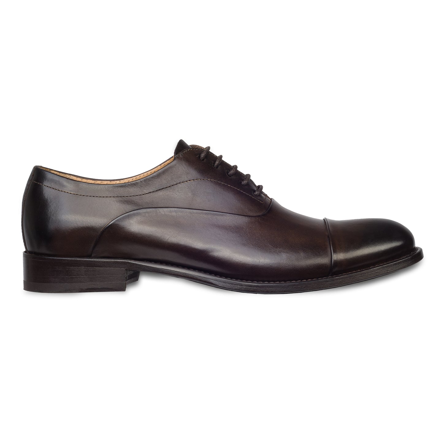 BRECOS Anzugschuhe | Captoe Oxford dunkelbraun, Kalbsleder Schnürer. Ansicht Außenseite rechter Schuh