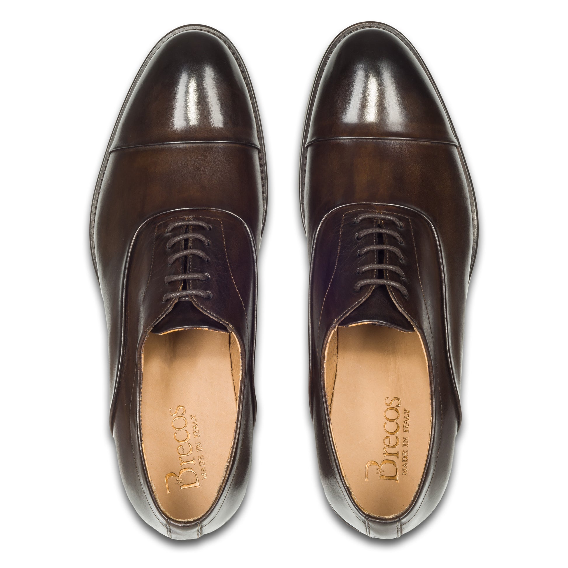 BRECOS Anzugschuhe | Captoe Oxford dunkelbraun, Kalbsleder Schnürer. Ansicht paarweise Draufsicht