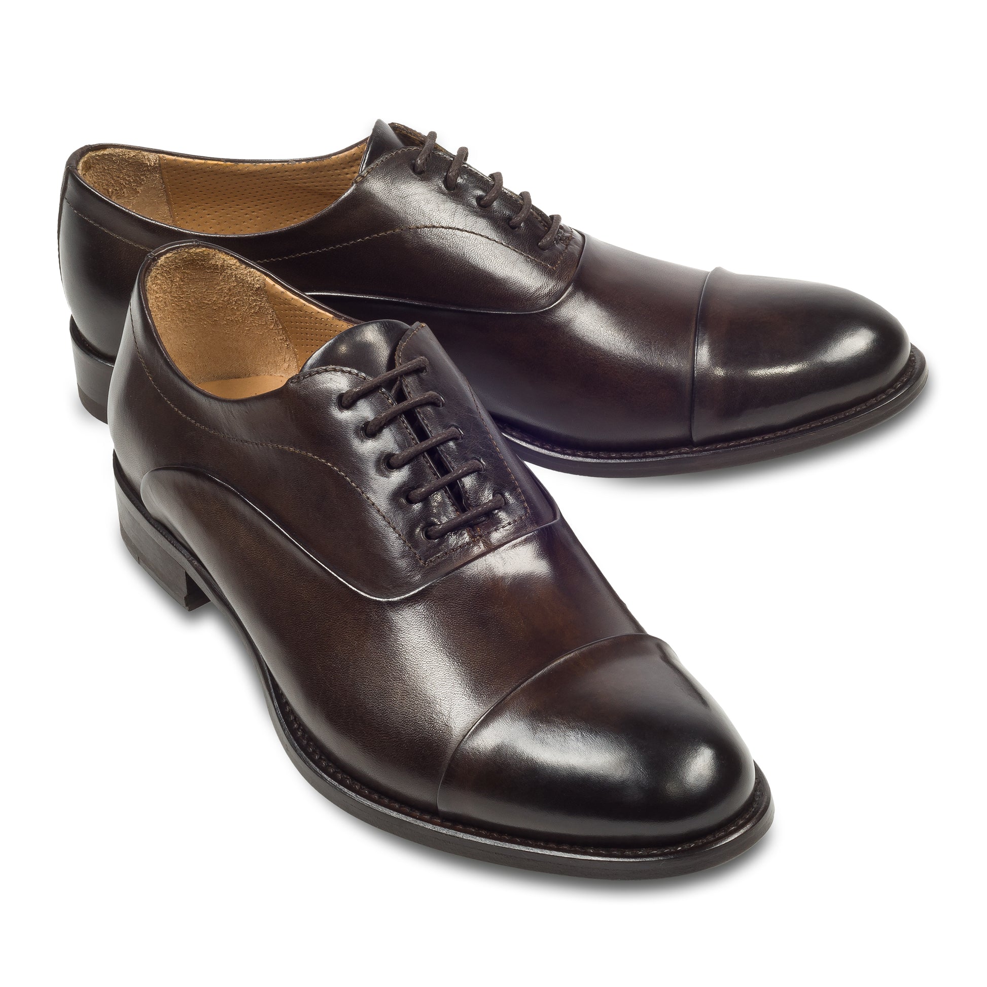 BRECOS Anzugschuhe | Captoe Oxford dunkelbraun, Kalbsleder Schnürer. Ansicht paarweise
