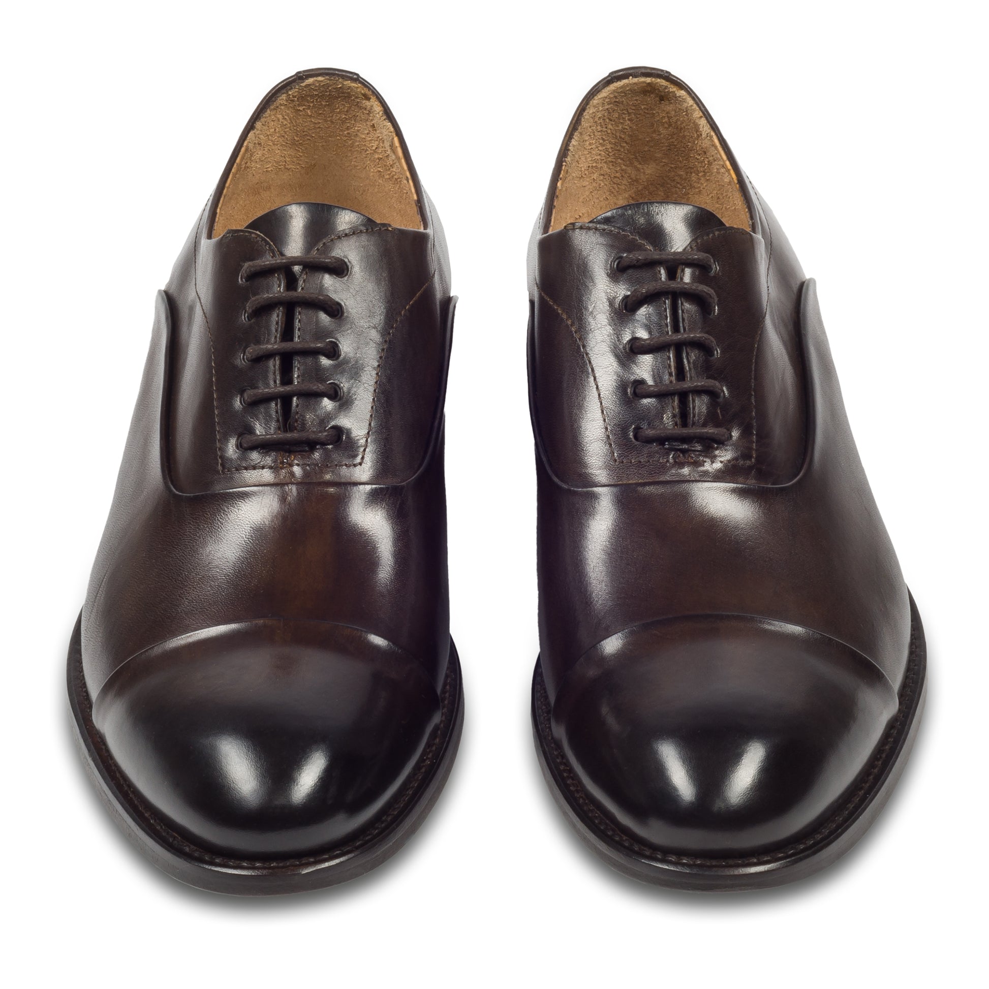 BRECOS Anzugschuhe | Captoe Oxford dunkelbraun, Kalbsleder Schnürer. Ansicht paarweise