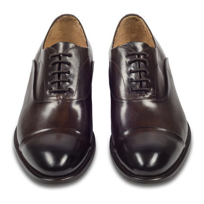 BRECOS Anzugschuhe | Captoe Oxford dunkelbraun, Kalbsleder Schnürer. Ansicht paarweise