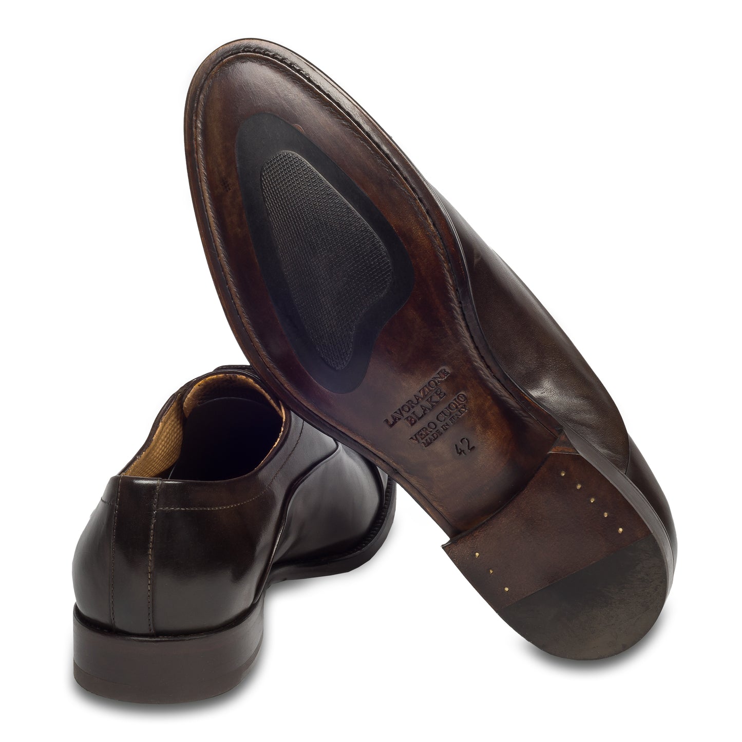 BRECOS Anzugschuhe | Captoe Oxford dunkelbraun, Kalbsleder Schnürer. Ansicht Ferse und Sohlenunterseite