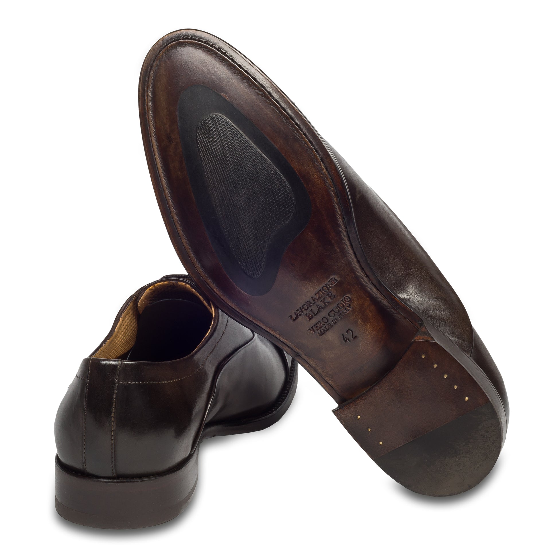 BRECOS Anzugschuhe | Captoe Oxford dunkelbraun, Kalbsleder Schnürer. Ansicht Ferse und Sohlenunterseite