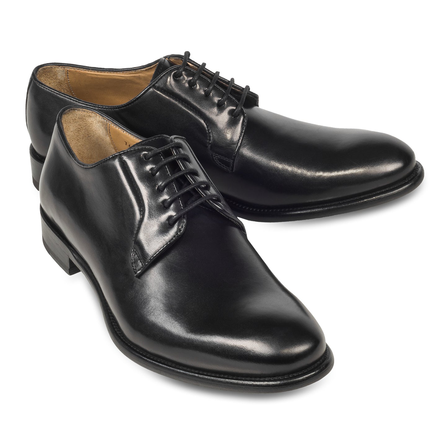BRECOS Anzugschuhe | Plain Derby Schnürer schwarz, Kalbsleder. Ansicht paarweise