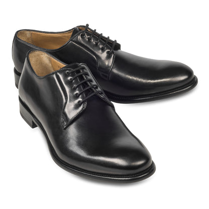 BRECOS Anzugschuhe | Plain Derby Schnürer schwarz, Kalbsleder. Ansicht paarweise