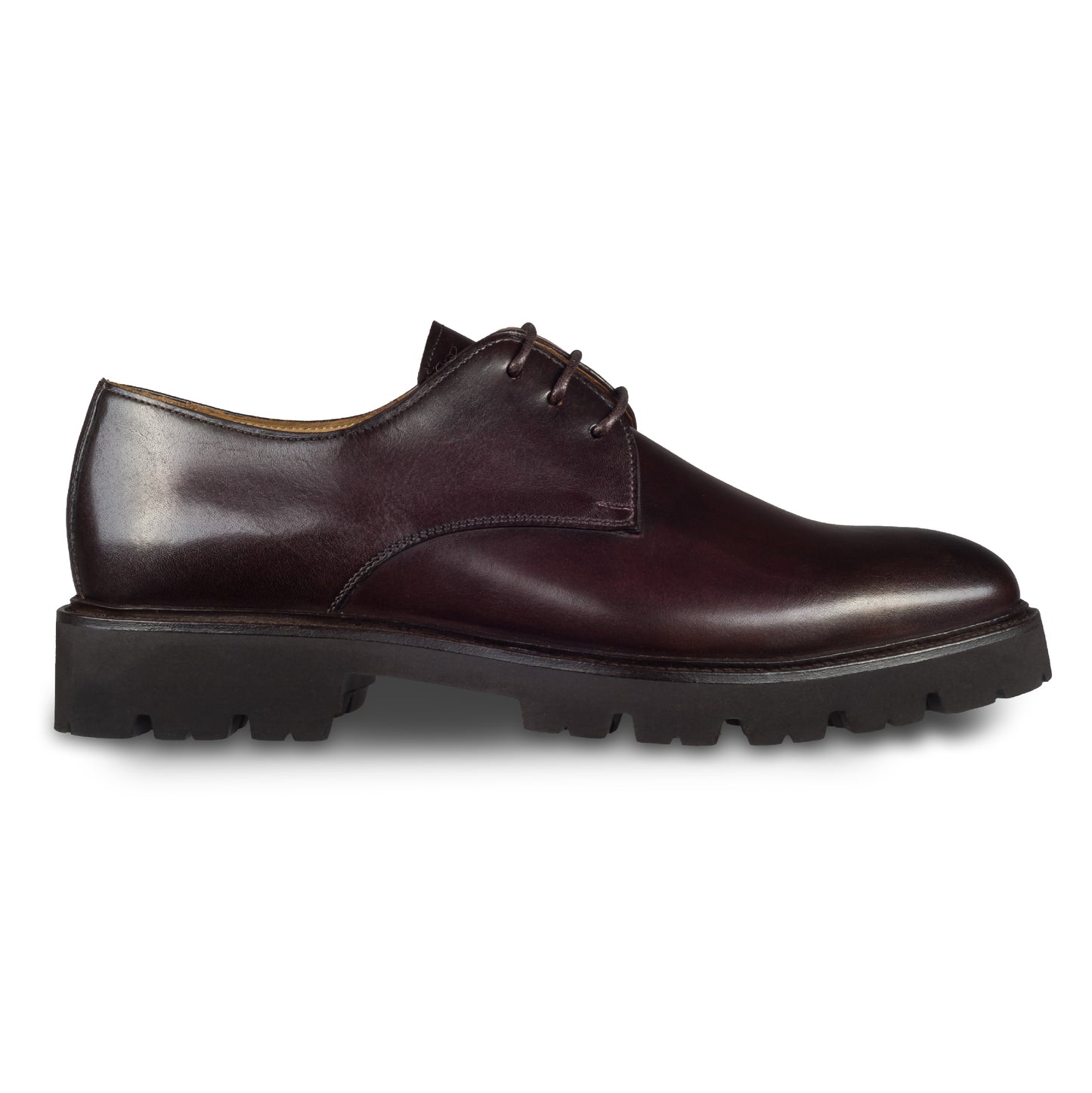 BRECOS Herren Schnür-Halbschuh aus Kalbsleder, dunkel braun. Mit ultraleichter Gummiprofil-Sohle. Handgefertigt und Durchgenäht. Ansicht der Außenseite rechter Schuh. 