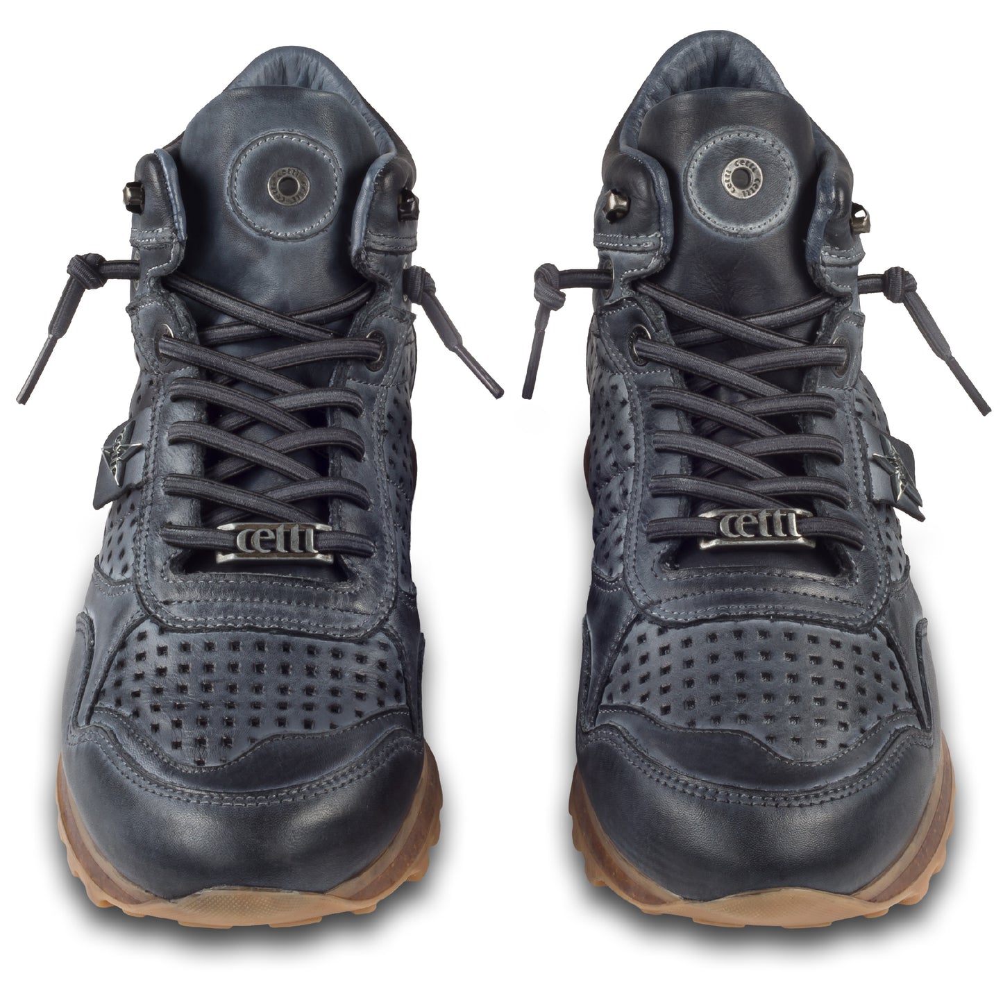 CETTI Herren Leder Sneaker-Stiefel in blau, Modell C-1048 perforiertes Leder, handgefertigt. Paarweise Ansicht von vorne