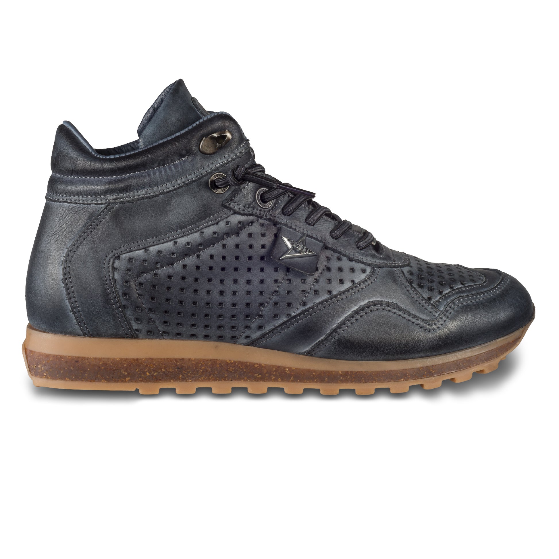 CETTI Herren Leder Sneaker-Stiefel in blau, Modell C-1048 perforiertes Leder, handgefertigt. Ansicht Außenseite rechter Schuh