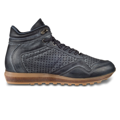 CETTI Herren Leder Sneaker-Stiefel in blau, Modell C-1048 perforiertes Leder, handgefertigt. Ansicht Innenseite linker Schuh
