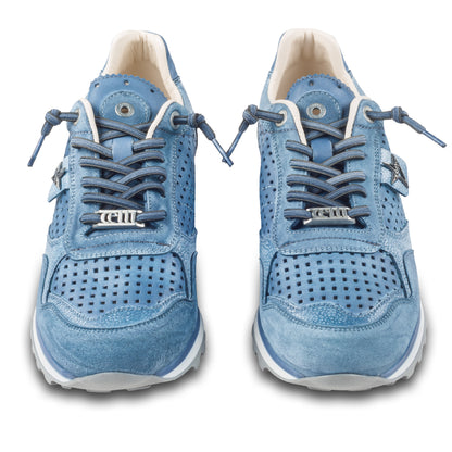CETTI Herren Sommer Leder Sneaker, Modell „C848“ in hellem blau (used tin indigo). Perforiertes Leder. Ansicht paarweise von vorn