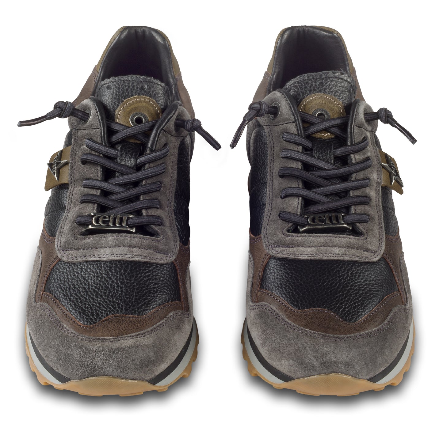 CETTI Herren Leder Sneaker in schwarz/braun/grau. Modell C-848 ante-napa-negro. Handgefertigt in Spanien. Paarweise Ansicht von vorne