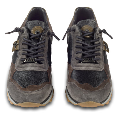 CETTI Herren Leder Sneaker in schwarz/braun/grau. Modell C-848 ante-napa-negro. Handgefertigt in Spanien. Paarweise Ansicht von vorne