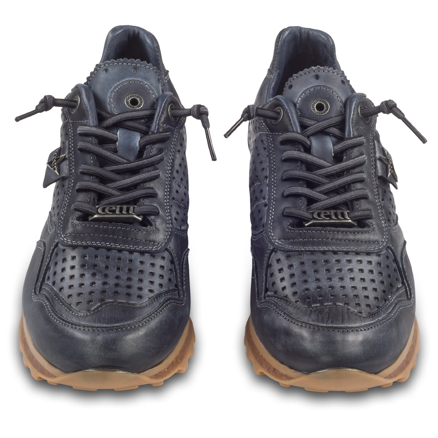 CETTI Herren Leder Sneaker, Modell „C848“ in braun (used tin testa). Perforiertes Leder. Made in Spain. Paarweise Ansicht von vorne