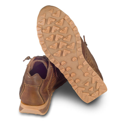 CETTI Herren Leder Sneaker, Modell „C848“ in braun (used tin testa). Perforiertes Leder. Made in Spain. Ansicht Ferse und Sohlenunterseite.