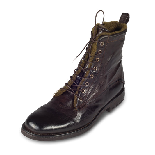 LEMARGO Winterstiefelette Herren mit Lammfell & Reißverschluß dunkelbraun "ebano" - Kalbsleder stonewashed, durchgenäht