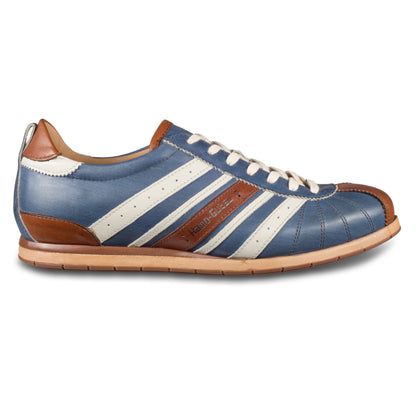 KAMO-GUTSU Herren Sneaker, Kalbsleder, blau-braun Retro-Optik, Modell TIFO-049 ginepro cognac, Ansicht Außenseite rechter Schuh