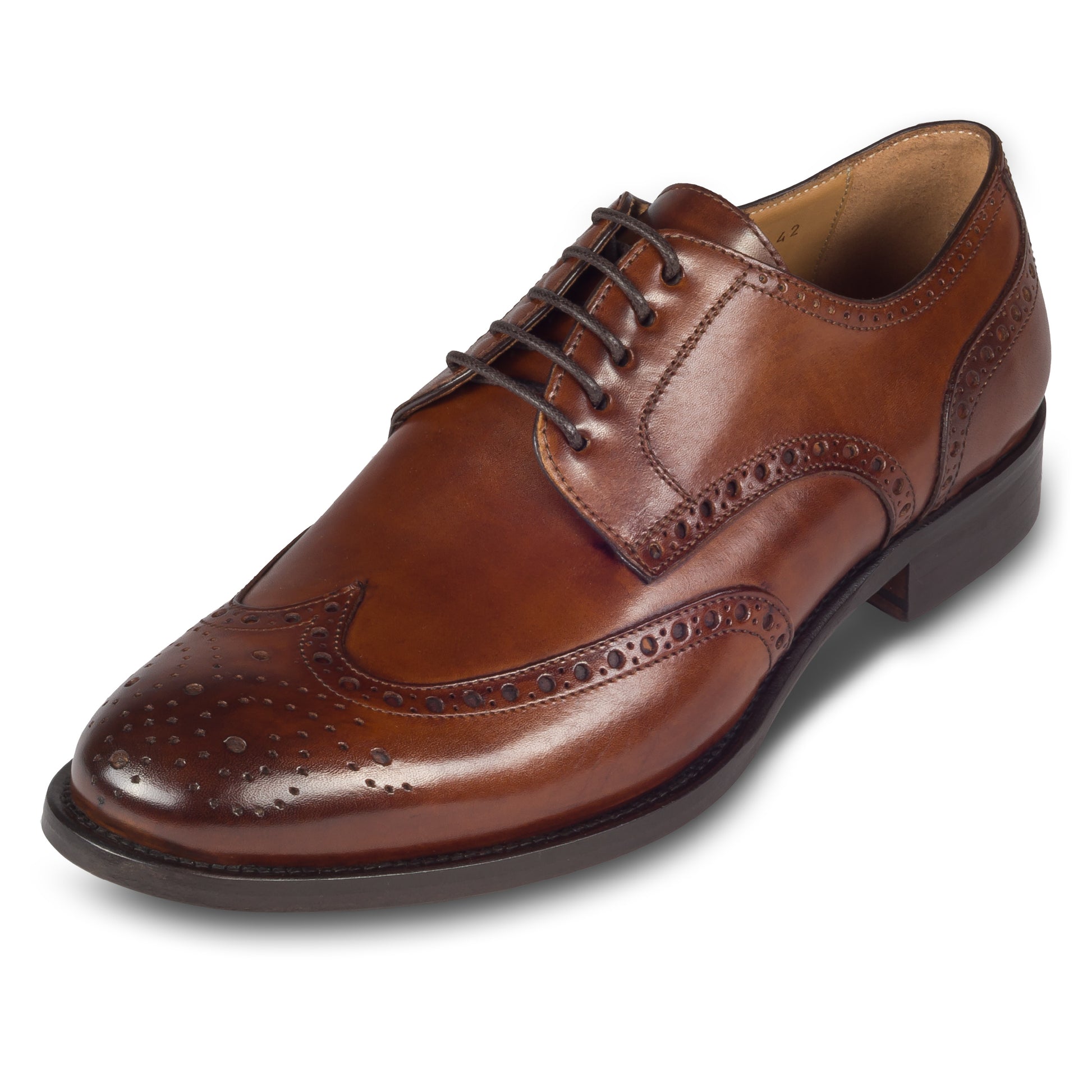 BRECOS Anzugschuhe | Full-Brogue Derby Budapester-Stil cognac braun, Kalbsleder. Ansicht Außenseite linker Schuh