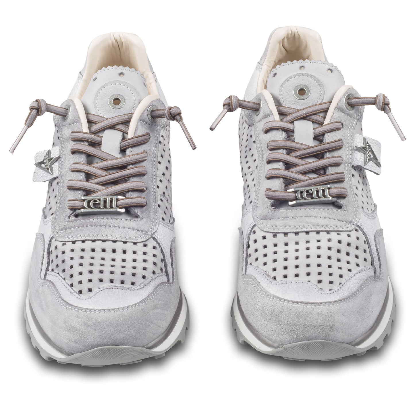Cetti Herren Sneaker, grau, C-848 used tin stone, Kalbsleder Low-Top, Ansicht paarweise von vorne