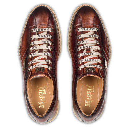 Harris Herren Sneaker / Schnür-Halbschuhe, braun edlen Nähten. Modell 0894. Made in Italy. Paarweise Draufsicht