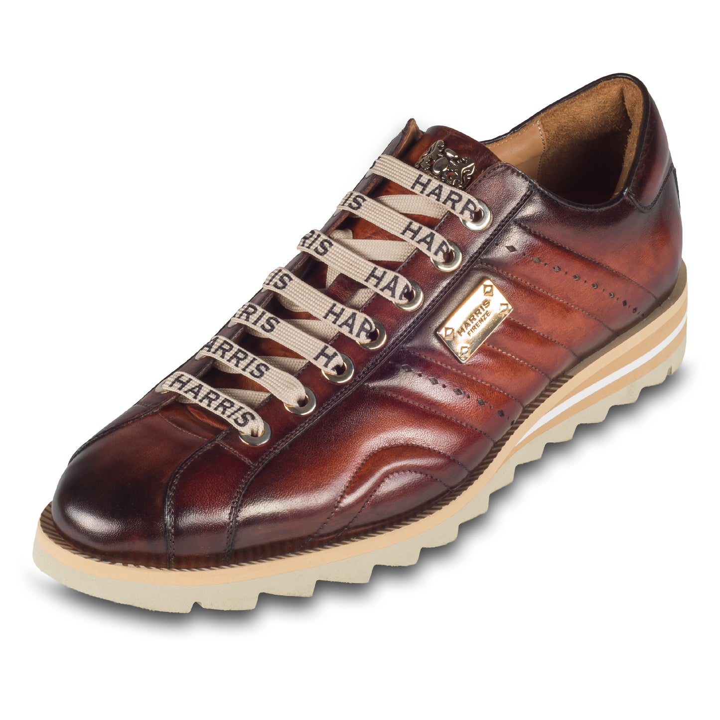 Harris Herren Sneaker / Schnür-Halbschuhe, braun edlen Nähten. Modell 0894. Made in Italy. Schräge Ansicht linker Schuh