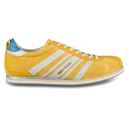 KAMO-GUTSU Herren-Sneaker / Schnürer, Wildleder gelb mit weiß, TIFO-046 giallo Combi. Ansicht Außenseite rechter Schuh