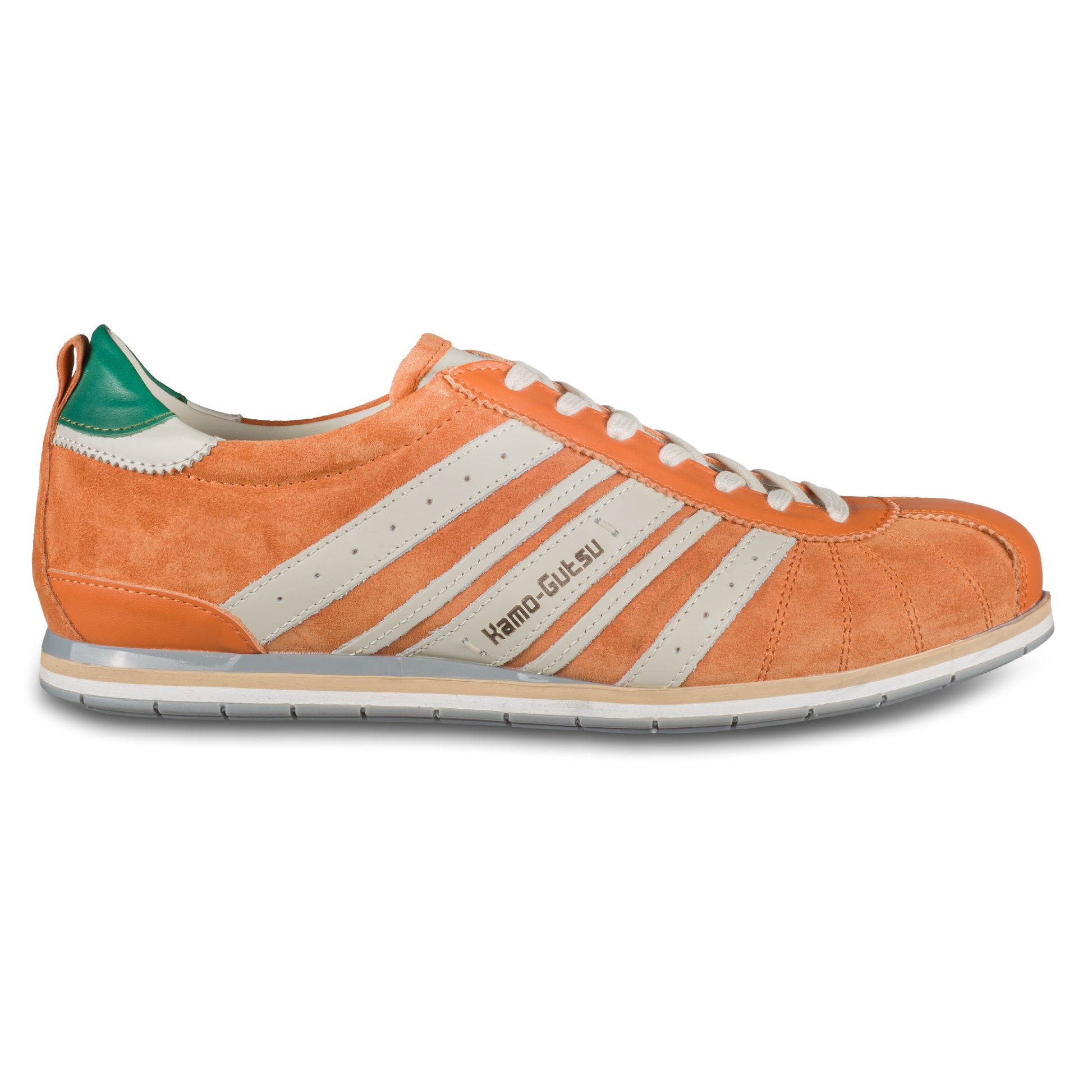 KAMO-GUTSU Herren-Sneaker / Schnürer, Wildleder orange mit weiß, TIFO-046 arancio Combi. Ansicht Außenseite rechter Schuh