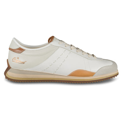 KAMO-GUTSU Sneaker Herren creme weiß und grau, Leder mit Wildleder. Modell GIRO-006 bianco. Ansicht Außenseite rechter Schuh