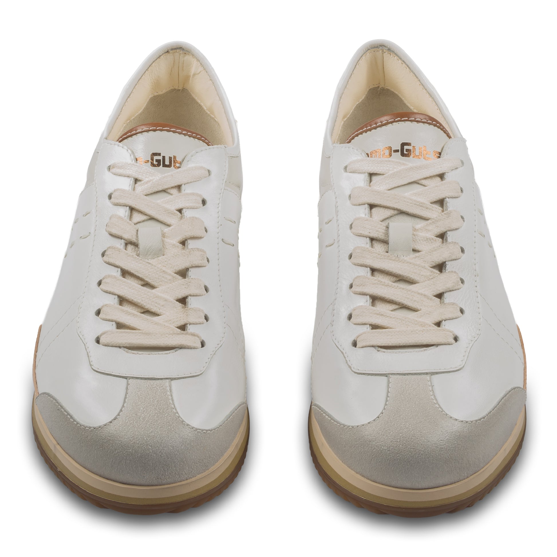 KAMO-GUTSU Sneaker Herren creme weiß und grau, Leder mit Wildleder. Modell GIRO-006 bianco. Ansicht paarweise von vorne