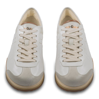 KAMO-GUTSU Sneaker Herren creme weiß und grau, Leder mit Wildleder. Modell GIRO-006 bianco. Ansicht paarweise von vorne