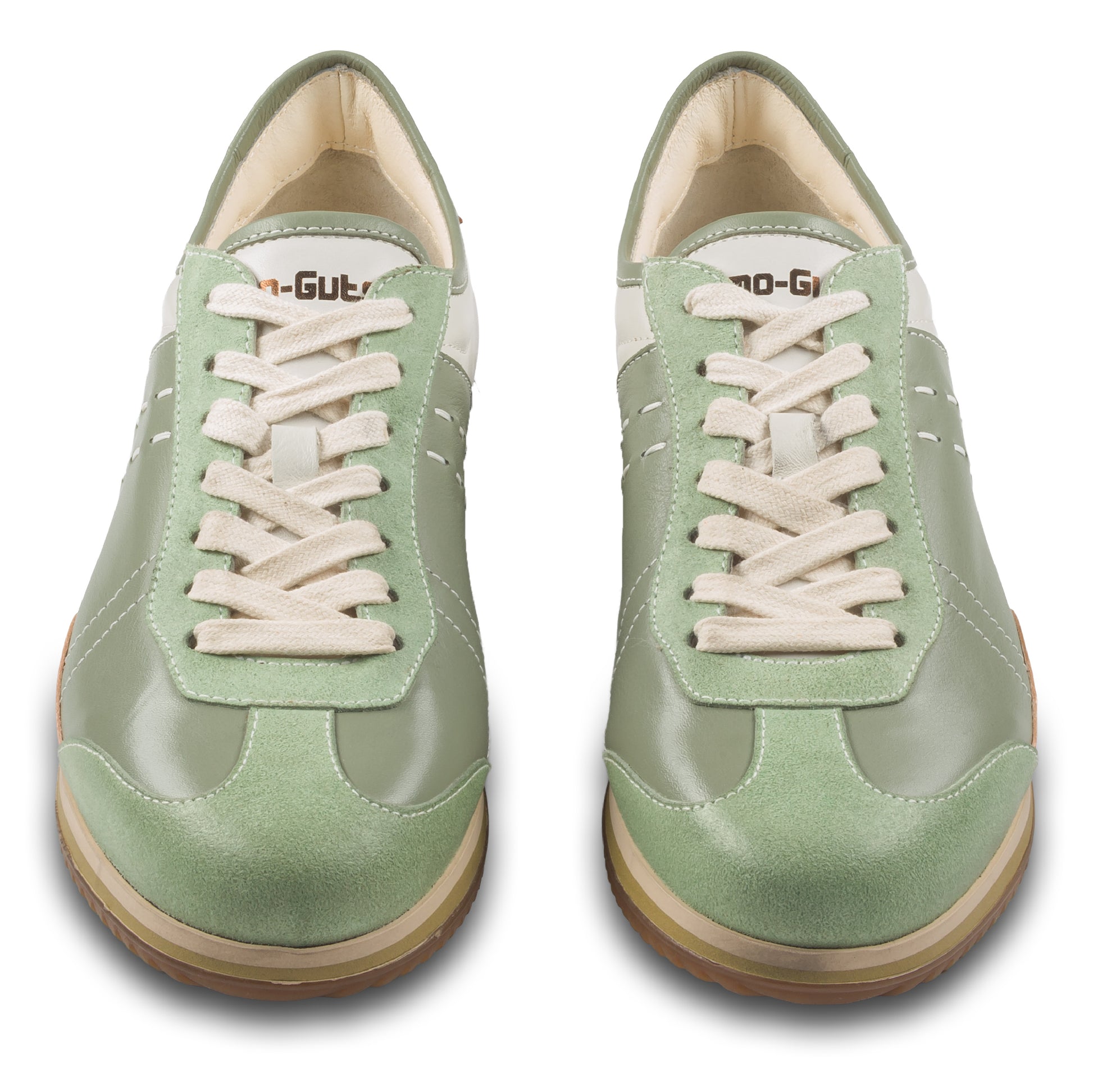 KAMO-GUTSU Sneaker Herren mint grün und creme weiß, Leder mit Wildleder. Modell GIRO-006 edera. Ansicht paarweise von vorne