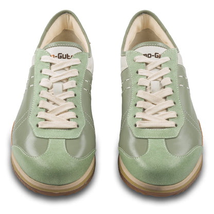 KAMO-GUTSU Sneaker Herren mint grün und creme weiß, Leder mit Wildleder. Modell GIRO-006 edera. Ansicht paarweise von vorne