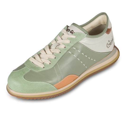KAMO-GUTSU Sneaker Herren mint grün und creme weiß, Leder mit Wildleder. Modell GIRO-006 edera. Ansicht linker Schuh schräg