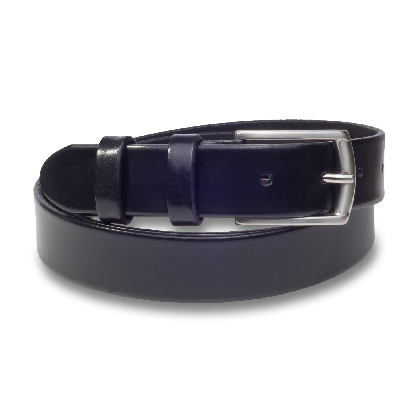 Handgefertigter Herren-Ledergürtel in blau, 3 cm breite. Schließe silber mattiert