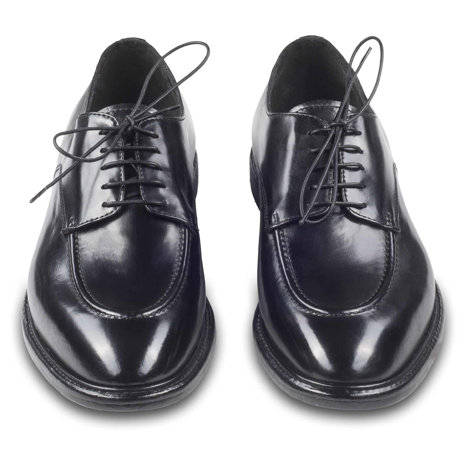 Lemargo Herren Schnür-Halbschuhe, schwarz, Kalbsleder im Vintage-Look. Handgefertigt und Durchgenäht. Ansicht paarweise von vorne