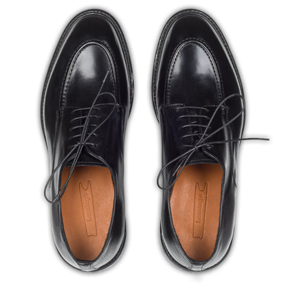 Lemargo Herren Schnür-Halbschuhe, schwarz, Kalbsleder im Vintage-Look. Handgefertigt und Durchgenäht. Ansicht paarweise Draufsicht