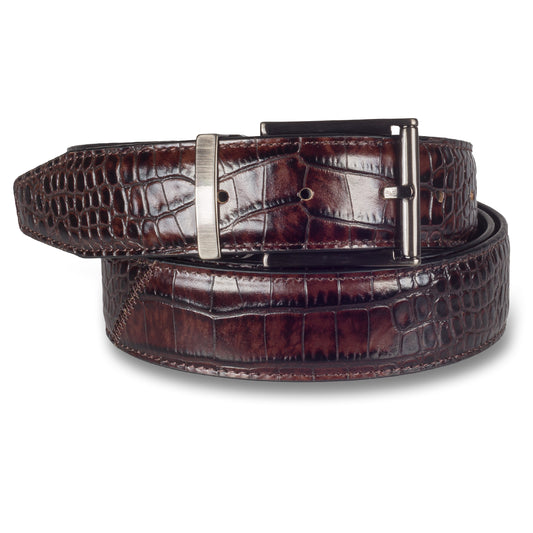 LORENZI Ledergürtel in Krokoprägung, dunkelbraun, Messico T.Moro