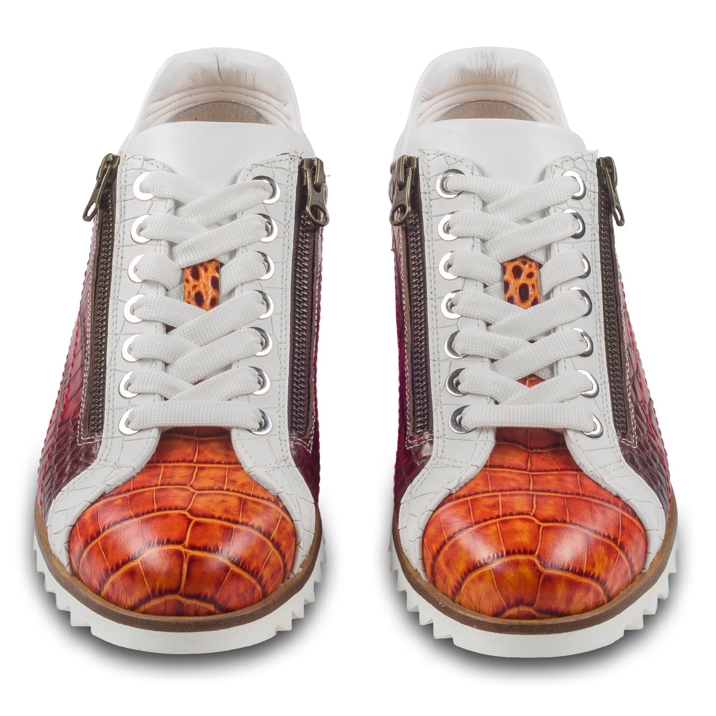 LORENZI Sneaker Herren rot/orange/weiß - Kalbsleder mit Reptilprägung, Reißverschluß. Ansicht paarweise von vorne