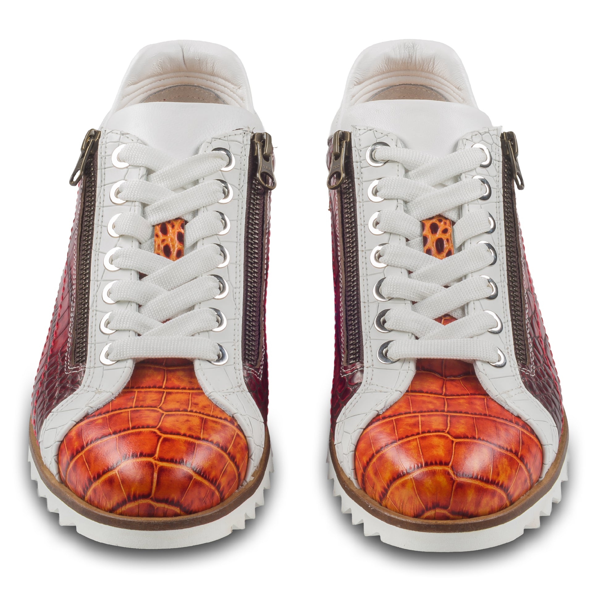 LORENZI Sneaker Herren rot/orange/weiß - Kalbsleder mit Reptilprägung, Reißverschluß. Ansicht paarweise von vorne