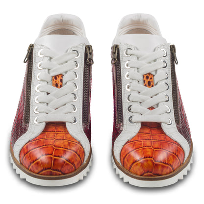 LORENZI Sneaker Herren rot/orange/weiß - Kalbsleder mit Reptilprägung, Reißverschluß. Ansicht paarweise von vorne